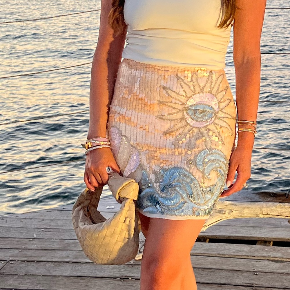 White and Blue Patterned mini skirt
